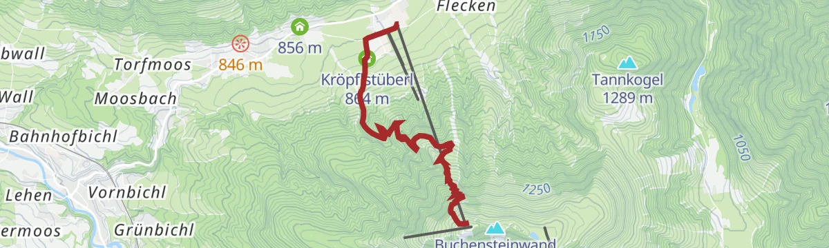 Route map: Bergbahn Pillersee - Kröpflalm - Buchensteinwand